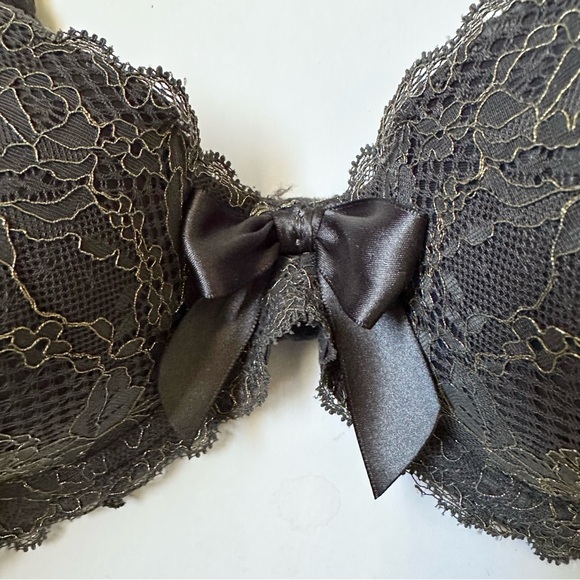 Aerie Limited Edition Reese Push Up Bra Grey Gunmetal Gold Lace Bow 36D - Picture 7 of 8